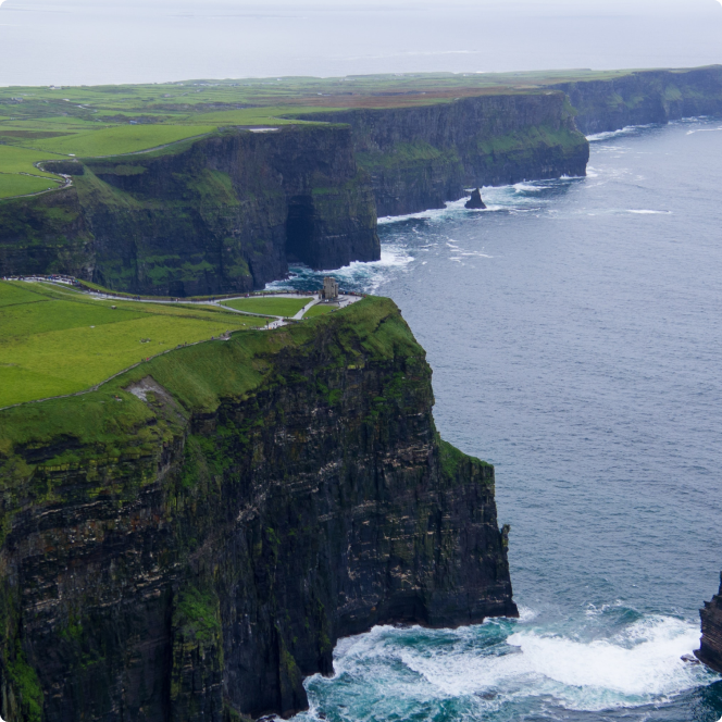 A wide angle shot of cliffs in Donegal, Ireland